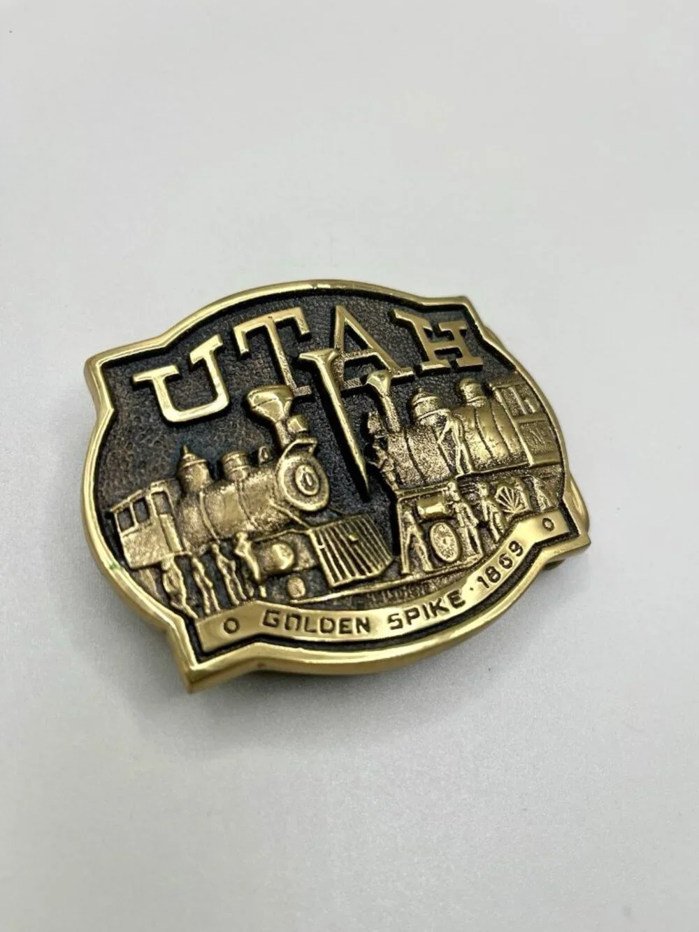 VTG 1978 Utah Golden Spike Commemorative Belt Buckle Western Railroad Old West